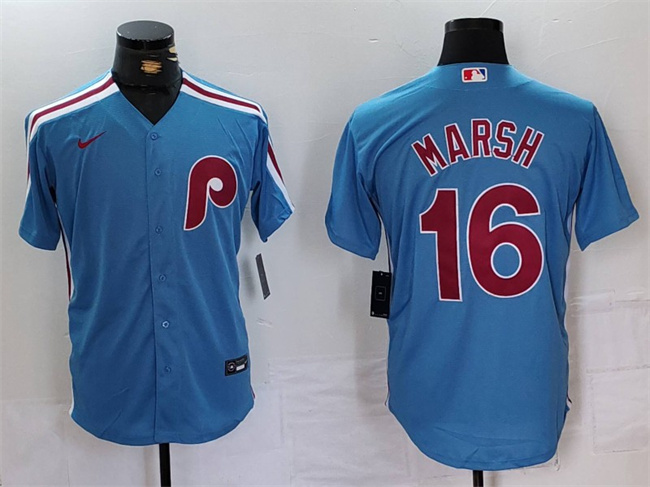 Men's Philadelphia Phillies #16 Brandon Marsh Blue Cool Base Stitched Jersey